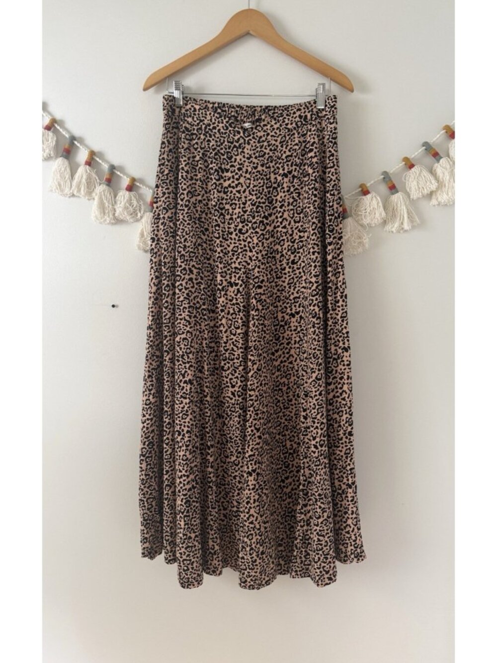 Mi Ami Leopard Wide Leg Pull On Cropped Pants Boho Beachy Flowy Relaxed Fit L